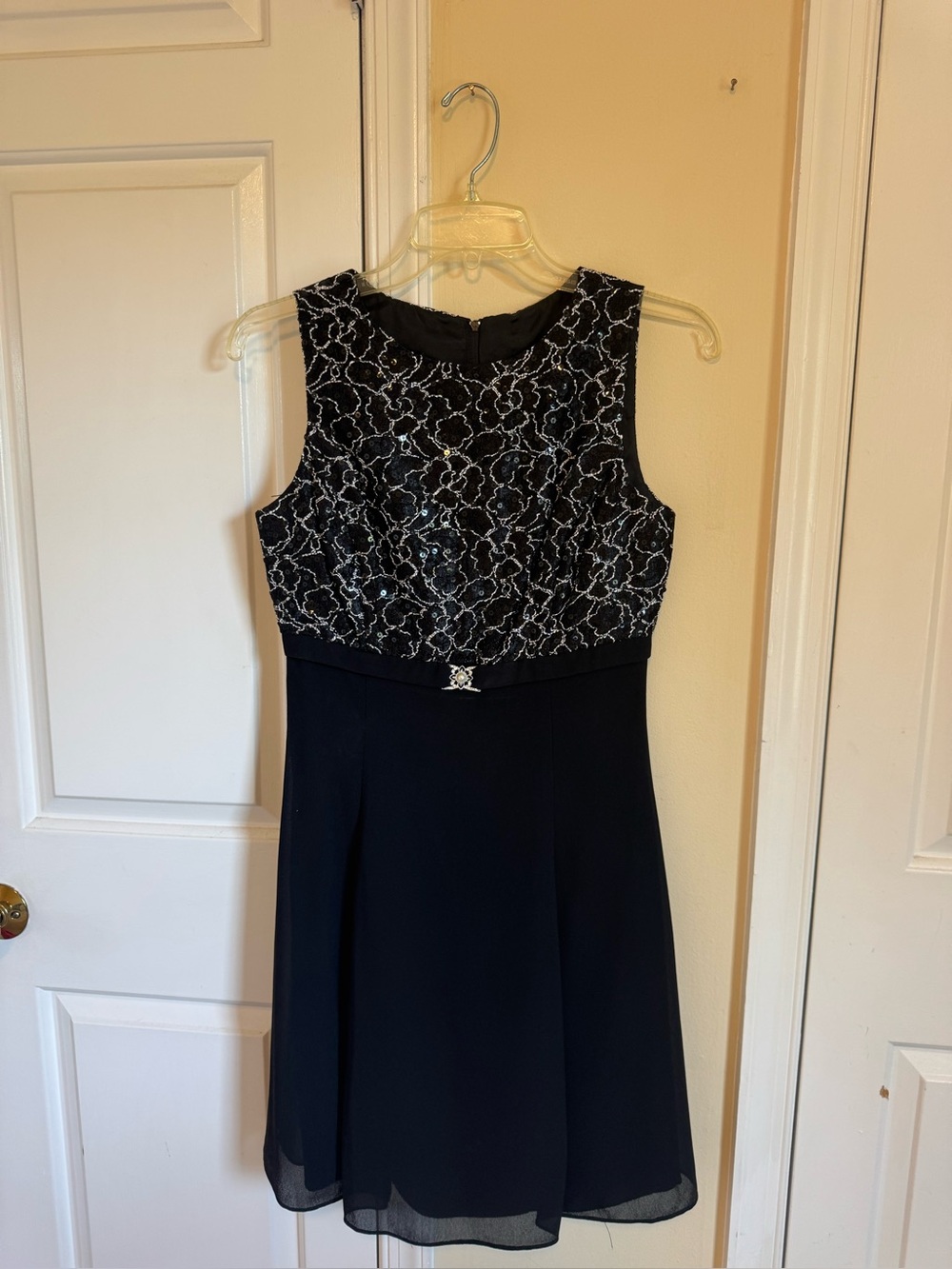 Scott McClintock Navy Dress with Black and Silver Lace Bodice